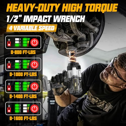 Cordless Impact Wrench 1/2" Compatible with Dewalt 20V Battery, 1600Ft-lbs(2200N.m) High Torque Impact Gun Heavy Duty, Brushless Electric Power Impact Driver with 4 Speed Modes & LED Work Light - size: 1/2" 2200NM Compatibe with Dewalt