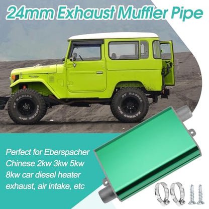 24mm Exhaust Muffler Pipe Upgraded for Chinese for Eberspacher Diesel Heaters Air Compressor with 2 clamps and screws, Green - color: Green