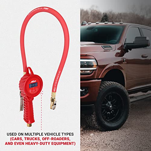 Milton 555e: Precision Digital Tire Inflator, Air Pressure Gauge, Grip-Head Air Chuck, 20" Hose, 1/4" Npt, W/Extreme ± 0.1& Accuracy, 10-120 Psi