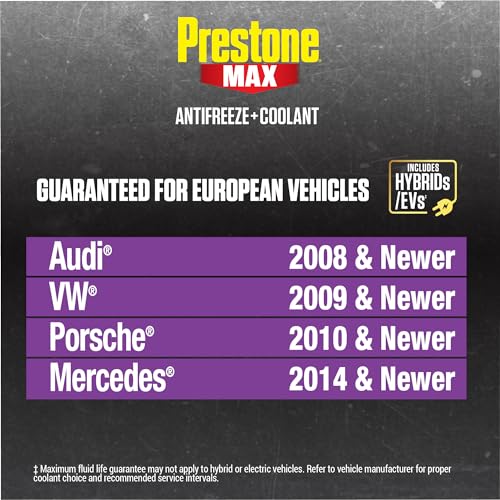 Prestone MAX Euro Violet 50/50 Antifreeze Automotive Coolant, Pack of One - color: Euro Violet, size: Pack of 1 Gallon