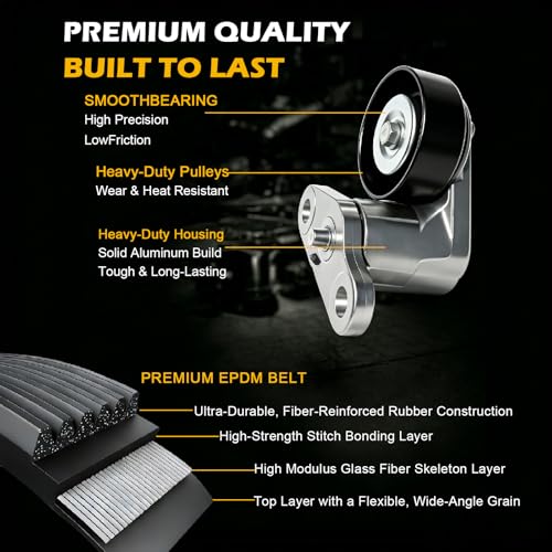 AC Belt 12576447 4PK960 EPDMand 38159 Serpentine belt kit for 2002-2006 Chevy Silverado 1500 2500 GMC Sierra Tahoe Yukon Escalade 4.8L 5.3L 6.0L V8, Air Compressor Serpentine Belt K040378 - size: 12576447+38159