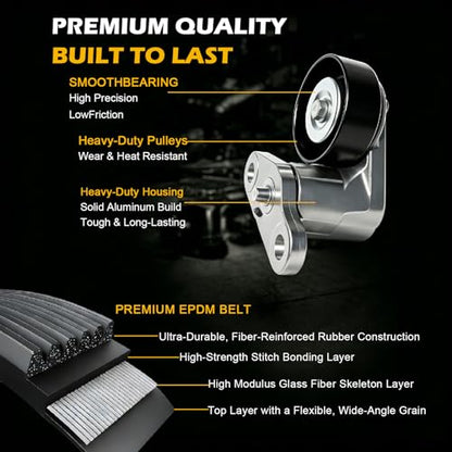 AC Belt 12576447 4PK960 EPDMand 38159 Serpentine belt kit for 2002-2006 Chevy Silverado 1500 2500 GMC Sierra Tahoe Yukon Escalade 4.8L 5.3L 6.0L V8, Air Compressor Serpentine Belt K040378 - size: 12576447+38159