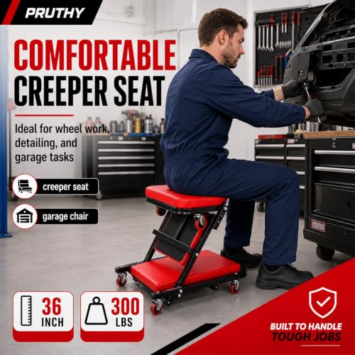 Mechanic Creeper Folding 2-in-1 Rolling Seat All-in-One Adjustable Roller Garage Creepers Automotive, Lay Down or Sit, Car Roller Creeper with 6 Swivel Casters