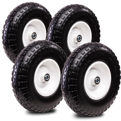 Taifa 4 PCS 13 Inch Solid Flat Free Replacement Tires and Wheels 4.00-6 with 5/8'' Bearing and 2.17'' Offset Hub, Air Less Wheel for Wheelbarrow/Wagon/Hand Truck/Trolley/Garden Scooter etc. - color: 13x400-6PU-5/8'' Bearing-4 PCS