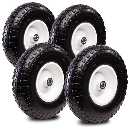 Taifa 4 PCS 13 Inch Solid Flat Free Replacement Tires and Wheels 4.00-6 with 5/8'' Bearing and 2.17'' Offset Hub, Air Less Wheel for Wheelbarrow/Wagon/Hand Truck/Trolley/Garden Scooter etc. - color: 13x400-6PU-5/8'' Bearing-4 PCS