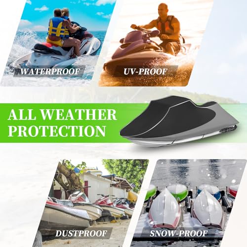 COVERVIN Jet Ski Cover, Jetski Covers 2-3 Seater Waterproof UV Resistant Jetski Cover with Air Vent & Windproof Buckles, All Weather Universal for Yamaha Seadoo Lengths 136" to 145" (Black&Gray) - color: Black&Gray, size: Lengths 136" to 145"