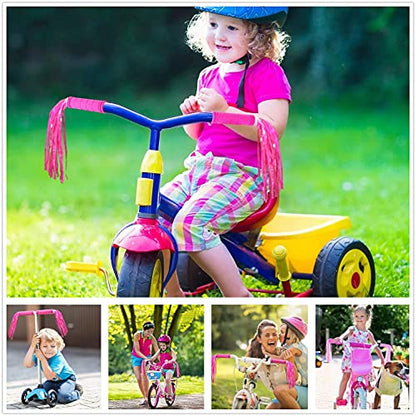 Bike Handlebar Grips with Tassel for Girls Boys and Kids - color: Pink & Streamers