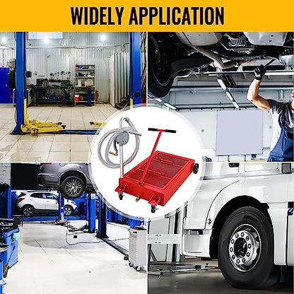 20 Gallon Oil Drain Pan Low Profile Oil Drain Tank Large Capacity Oil Change Pan with Foldable Hand, Pump, Hose, Swivel Casters Wheels Fit for Car, SUV, Trucks Oil Change Red - color: Red, size: 20 Gallon Manual Pump