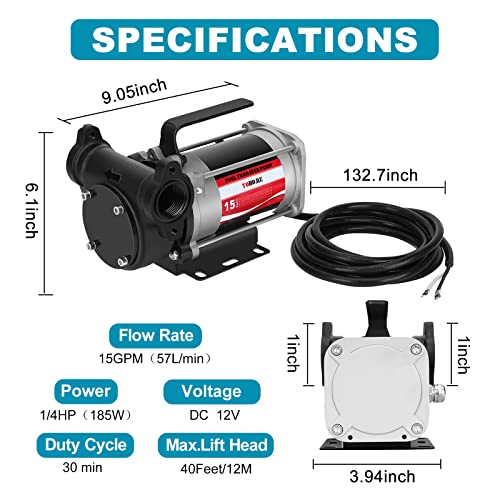 Fuel Transfer Pump YOHOME DC 12V Heavy-duty Cast Iron Gasoline Transfer Pump, 15GPM, Overheating Stability, Built-in Bypass Gas Pump Applicable To Gasoline, Diesel, Kerosene - style: 12V 15GPM Gasoline