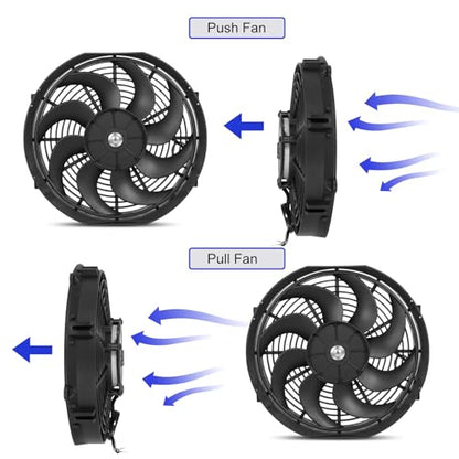 Universal 14-Inch Slim Electric Radiator Cooling Fan Kit – 12V 90W Push/Pull with Thermostat, Relay, Wiring Harness & Mounting Kit, Universal Fit – Black - size: 14 inch