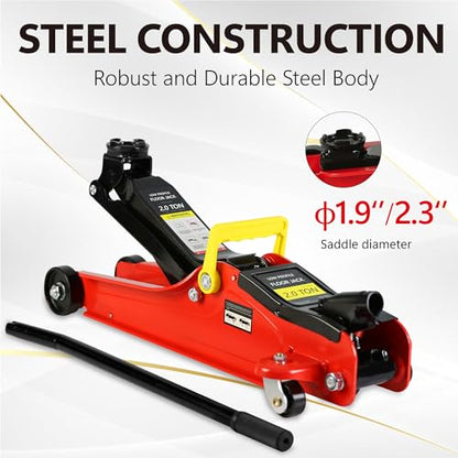 2T Low Profile Steel Floor Jack, 4000 lb, Single Pump, 3.3"-15.2" Lift, Red - size: 2T Single Pump 3.3"-15.2"(Red)