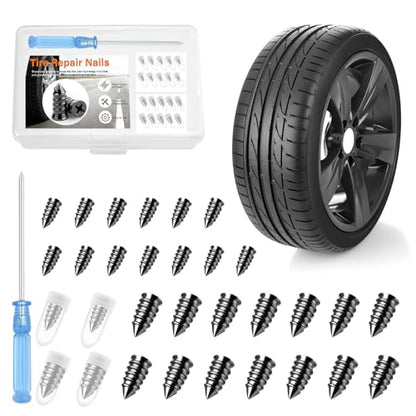 Morcheiong 30 Pcs Tire Repair Rubber Nail Kit Self-Tapping Tire Repair Screws Suitable for Motorcycles Trucks Cars Other Vacuum Tire Vehicles