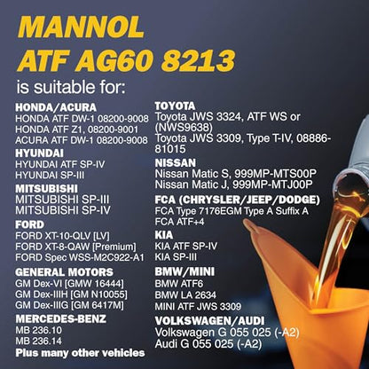MANNOL 8213 ATF AG60-1, Converters, More, 8 Speed Transmission Fluid, 1L