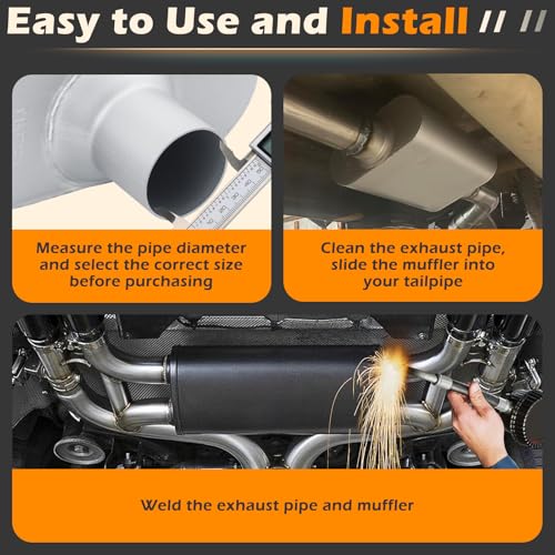 A-KARCK Single Chamber Muffler 2.5" Center Inlet 2.5" Center Outlet, 13" Overall Length Aluminized Steel Aggressive Sound Race Muffler (2 Pcs) - color: Silver, size: 2.5 Inch-2