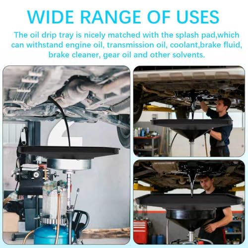 Large Square Transmission Oil Drain Pan with Splash Pads – Heavy-Duty Fluid Catch Pan Compatible with 17892/87031 / 87032 Oil Drains, Includes 2pcs 22” Anti-Splash Pads