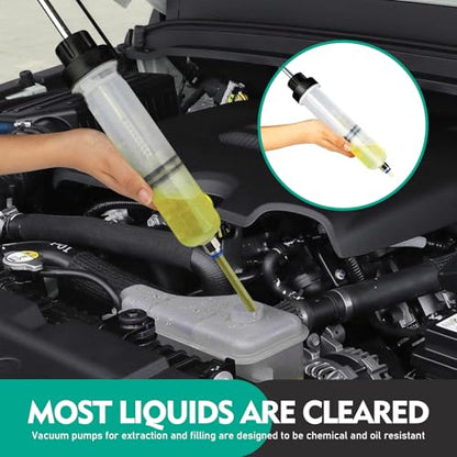 Eratus 1 PC Portable Car Manual Injector Oil Pump with 17.1" Hose, 200CC No Leak No Spill Power Steering Transmission Car Brake Oil Pump, Modification Accessories, for Most Cars (Transparent)