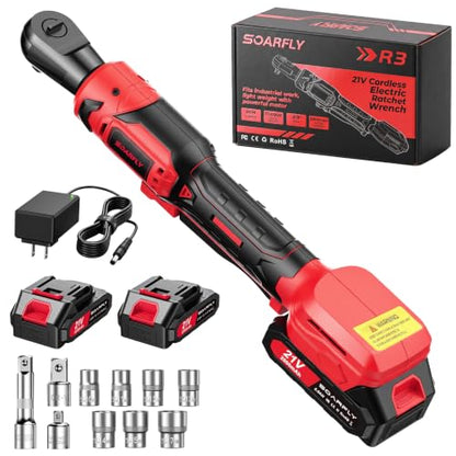 SOARFLY 3/8" Cordless Ratchet Wrench, 60 Ft-Lbs(80N.m) Electric Ratchet - color: Deep Red
