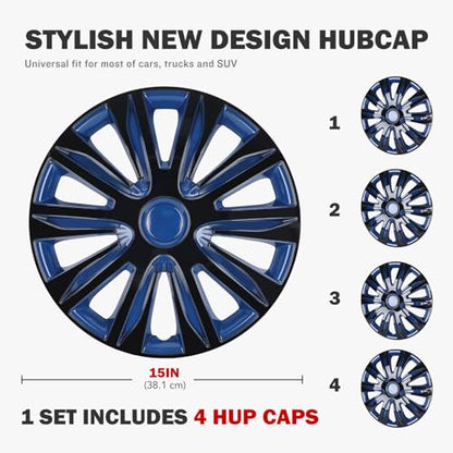 15 Inch Universal Hubcaps, Set of 4 R15 ABS Wheel Rim Covers - color: 5083-Black & Blue-15