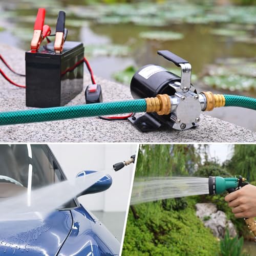 Water Transfer Pump, 12V 1/10HP Electric Utility Pump with On/Off Switch 2 * 6 ft Water Hoses Kit for Removing Water from Garden Pools Aquariums Hot Tub Draining 1/8’’ Low Suction for Rain Barrel - color: 12v-black