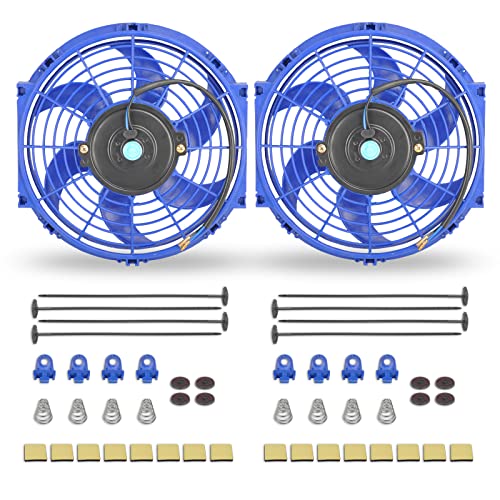 10 Inch Universal Slim Fan Push Pull Electric Radiator 12V 80W High Performance Cooling Fan Mount Kit Blue 2 Pcs - color: Blue, size: 10 Inch-2 Pieces
