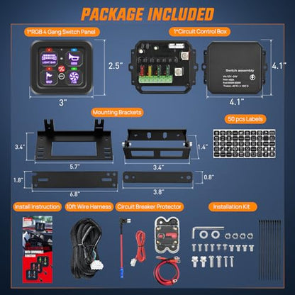 Nilight 4 Gang Switch Panel RGB 12V 24V Circuit Control Relay System - color: RGB, size: 4 Gang Switch