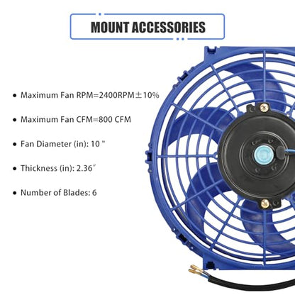 10" Electric Radiator Cooling Fan Assembly Kit 12V 80W，Blue, 2 PCS - size: 10” -2PCS, style: Blue