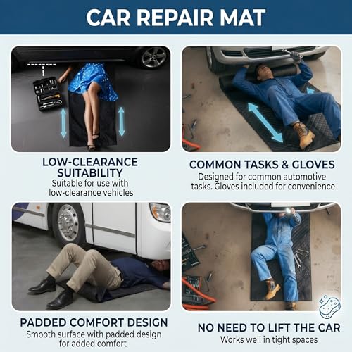 60''x28'' Rolling Creeper Mat with Storage Bag, Foldable Two-Layer Automotive Mechanic Repair Mat, Mechanic Creeper for Low Clearance, Special Roads, Long-Distance Trucks, Mechanics Pad, Black