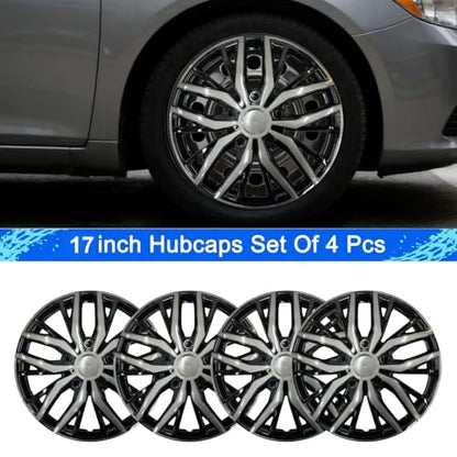 17-Inch Silver ABS Hubcaps with Steel Rings & Adjusters, Patented Design, Universal Fit, Set of 4 Wheel Covers (Black-Gunmetal Grey) - color: Black-Gunmetal Grey