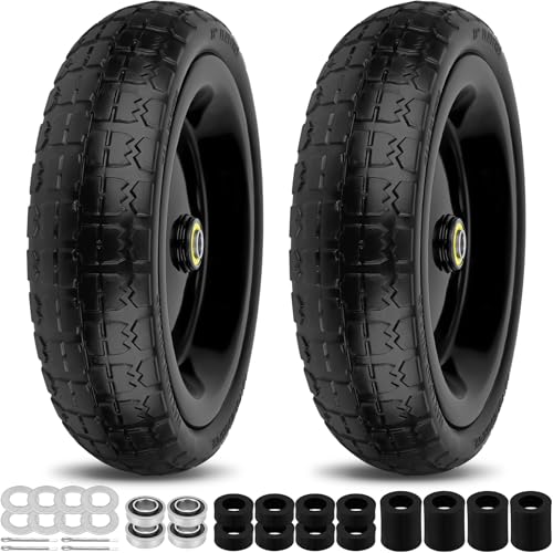 13 Inch Flat Free Wheels Tires 4.00-6 Solid Replacement with Universal 5/8" Axle Bore Hole, 8 Spacers and 4 Pins, for Wheelbarrow, Garden Wagon, Hand Truck, Trolley, Lawn Mower, 2 Pack - color: Black, size: 13" - 2P