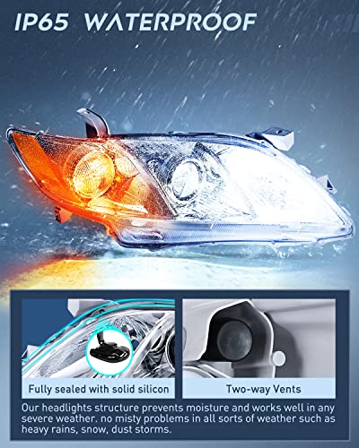Nilight Headlight Assembly Compatible with Toyota Camry 2007-2009 - color: Chrome Housing + Amber Reflector