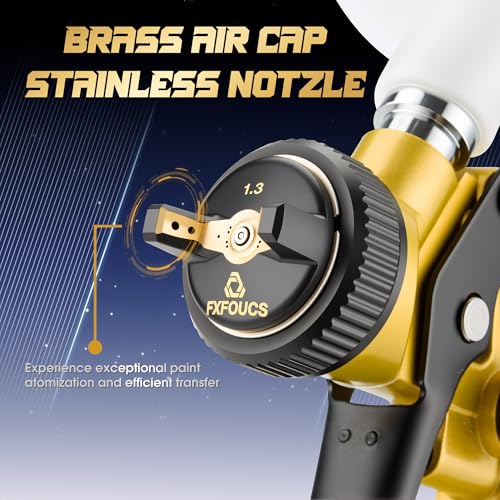 HVLP Air Spray Gun Kit 1.3mm, Professional Automotive Paint Sprayer - color: Golden, size: 1.3mm