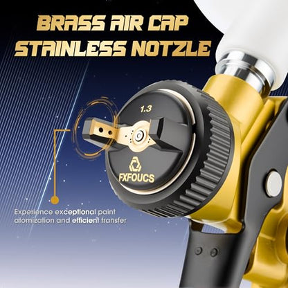 HVLP Air Spray Gun Kit 1.3mm, Professional Automotive Paint Sprayer - color: Golden, size: 1.3mm