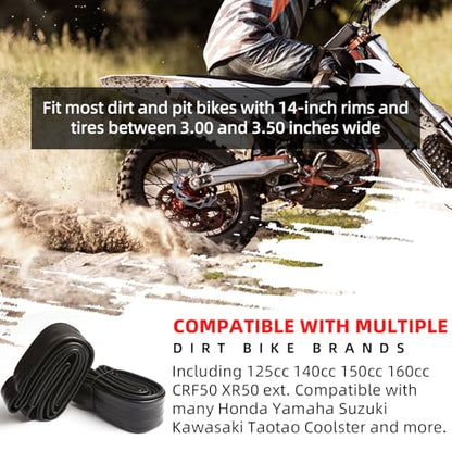 AR-PRO (2-Pack) 3.00/3.50-14 90/100-14 Dirt Bike Inner Tubes with TR4 Straight Valve, Replacement Heavy Duty Inner Tube for 3.50-14, 3.00-14, 80/100-14, 90/100-14 Dirt Pit Bike Tires - size: 3.00/3.50-14" (90/100-14), TR4 Valve
