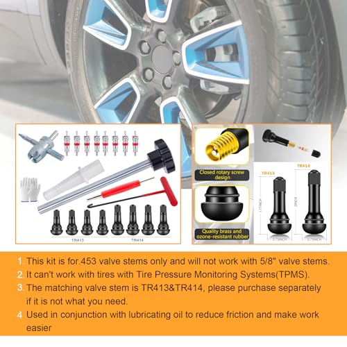 Richcat 51025 Quick Tire Valve Change Tool for Cars,Tire Valve Stem Core Quickly Replacement Tool Kit,Perfect Tool for Replacing Leaky Valves in Cars,ATVs,Trucks, etc.with TR413/TR414 - size: Set A