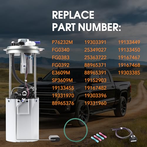 Electric Fuel Pump Module Assembly E3609M with Pressure Sensor Fit for Chevrolet Silverado & GMC Sierra 1500 2500 HD Classic, 2004-2007, 4.3L, 4.8L, 5.3L, 6.0L, 8.1L, Replace#FG0392, Sending Unit