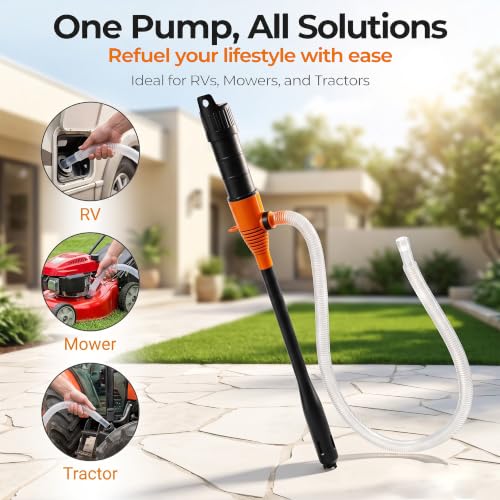 Electric Portable Fuel Transfer Pump，Battery Operated Liquid Transfer Pump, 2.4GPM Liquid & Gasoline Siphon Pump, Long Hose，Handheld Liquid Transfer Pump Nozzle-free. - color: Black+Orange