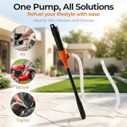 Electric Portable Fuel Transfer Pump，Battery Operated Liquid Transfer Pump, 2.4GPM Liquid & Gasoline Siphon Pump, Long Hose，Handheld Liquid Transfer Pump Nozzle-free. - color: Black+Orange