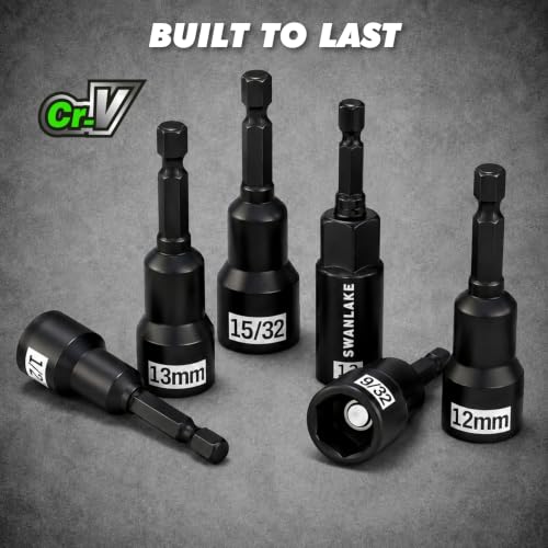 22-Piece Magnetic Nut Driver Set, Metric & SAE (5-13mm & 3/16"-1/2"), 1/4" Hex Shank Impact Bit Set, Wing Nut Driver Bits, Magnetic Aluminum Storage Rail - color: Nut Driver Set With Rail Green
