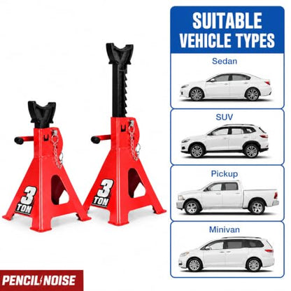 Car Jack Stands 3 Ton Capacity, Adjustable Height and Double Locking, Extra Reinforced Car Lifting Stand, Red, 2 Pack - color: Red