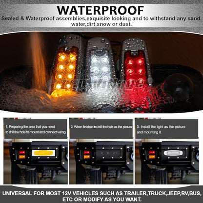 30 Pcs 12V DC 6.4 Inch Clear Lens 10 Amber + 10 Red + 10 White 12 LED Clearance Lamps w/Chrome Sealed Flush Mount Side Maker Light Heavy Duty Truck Caravan RV Trailer Lorry - color: Clear/Amber+Red+White Pack of 30