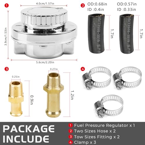 1-5 PSI Universal Fuel Pressure Regulator Adjustable Manual for Carburetor Carb Zinc Alloy with 5/16 3/8 Fittings