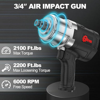 Trivd Frol Air Impact Wrench - 3/4 Inch Air Impact Gun, Up to 2100 Ft.lbs, 6000RPM High Torque Impact Driver, Twin Hammer Pneumatic Impact Wrench for Auto Repair, Tire Shop