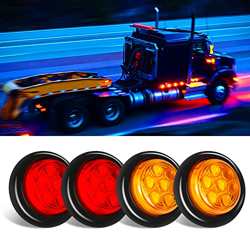 4 Pack Sealed Waterproof Round 2" Inch Amber Red 7 LED Clearance Marker Lights Signal Tail Light with Rubber Grommet Flush Mount for Trailer Truck Bus Pickup ATV RV Lorry Caravan 12V - color: RED+AMBER