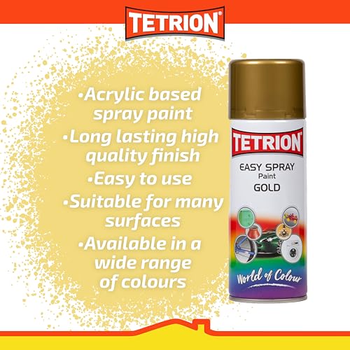 Tetrion Easy Spray Paint – Gold 400ml - Long-Lasting, All-Purpose Acrylic Spray for Indoor & Outdoor Use – Great for Wood, Metal, Plastic & More, 13.5 Oz - color: Gold, size: 13.5 Ounce (Pack of 1)