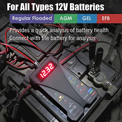 MOTOPOWER MP0514A 12V Digital Car Battery Tester Voltmeter and Charging System Analyzer with LCD Display and LED Indication - Black Rubber Paint