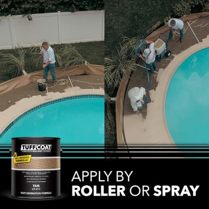 Tuff Coat Medium Texture Rubberized Non-Skid Deck Coating – Textured Non-Slip Safety Surface for Pool Decks, Docks, Boat Ramps, Patios, Walkways & High-Traffic Areas (UT-217 Tan 5-gallon) - color: Tan, size: 640 Fl Oz (Pack of 1)