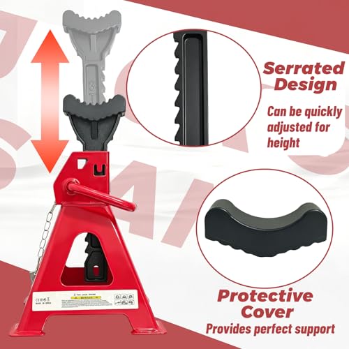 HENBOW Jack Stands, 3 Ton(6600Lbs) Capacity, Red, 1 Pair - color: Red
