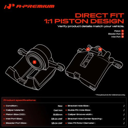 A-Premium Disc Brake Caliper Compatible with Ford & Lincoln