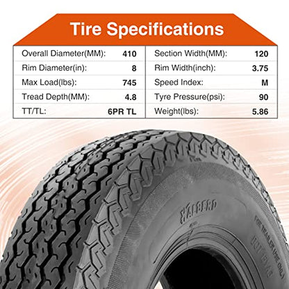 HALBERD 4.80-8 Trailer Tires 6PR, Load Range C, Set of 2, Tubeless