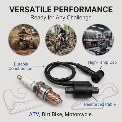 2 PCS Racing Ignition Coil with A7TC Spark Plug, High Performance Kit for CG Vertical Engine, 50-250cc ATV Dirt Bike Go Kart, Compatible with Motorcycle (Black)